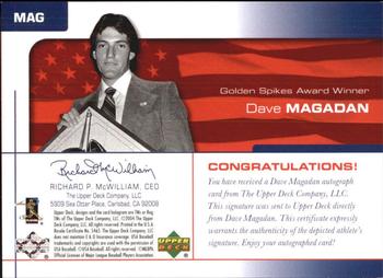 2004 Upper Deck USA 25th Anniversary - Signatures Black Ink #MAG Dave Magadan Back