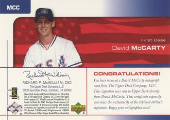 2004 Upper Deck USA 25th Anniversary - Signatures Black Ink #MCC David McCarty Back