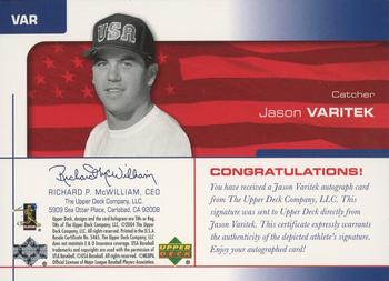 2004 Upper Deck USA 25th Anniversary - Signatures Black Ink #VAR Jason Varitek Back