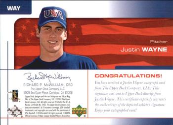 2004 Upper Deck USA 25th Anniversary - Signatures Black Ink #WAY Justin Wayne Back