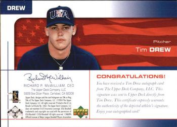 2004 Upper Deck USA 25th Anniversary - Signatures Black Ink #DREW Tim Drew Back