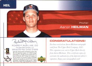 2004 Upper Deck USA 25th Anniversary - Signatures Black Ink #HEIL Aaron Heilman Back