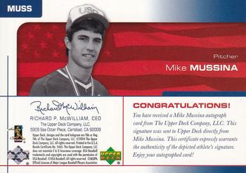 2004 Upper Deck USA 25th Anniversary - Signatures Black Ink #MUSS Mike Mussina Back