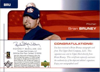 2004 Upper Deck USA 25th Anniversary - Signatures Green Ink #BRU Brian Bruney Back