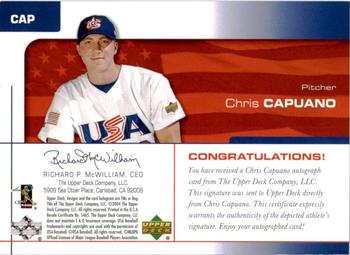 2004 Upper Deck USA 25th Anniversary - Signatures Green Ink #CAP Chris Capuano Back
