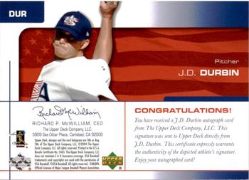 2004 Upper Deck USA 25th Anniversary - Signatures Green Ink #DUR J.D. Durbin Back