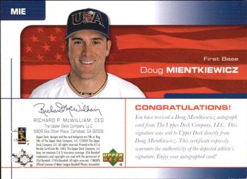 2004 Upper Deck USA 25th Anniversary - Signatures Green Ink #MIE Doug Mientkiewicz Back