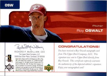 2004 Upper Deck USA 25th Anniversary - Signatures Green Ink #OSW Roy Oswalt Back