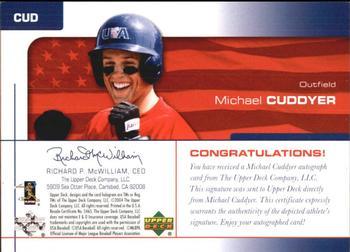 2004 Upper Deck USA 25th Anniversary - Signatures Red Ink #CUD Michael Cuddyer Back