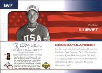 2004 Upper Deck USA 25th Anniversary - Signatures Red Ink #SWIF Bill Swift Back