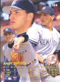 1996 Ultra #104 Andy Pettitte Back