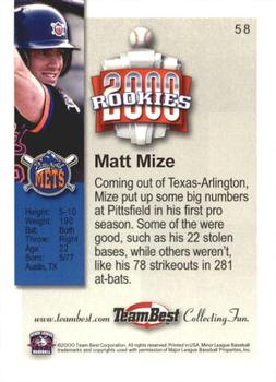 2000 Team Best Rookies #58 Matt Mize Back