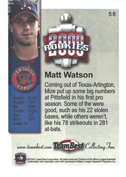 2000 Team Best Rookies #58 Matt Watson Back