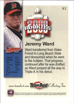 2000 Team Best Rookies #92 Jeremy Ward Back