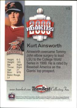 2000 Team Best Rookies #113 Kurt Ainsworth Back