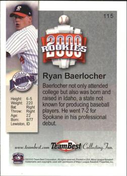 2000 Team Best Rookies #115 Ryan Baerlocher Back