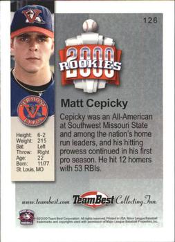 2000 Team Best Rookies #126 Matt Cepicky Back