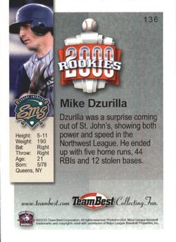 2000 Team Best Rookies #136 Mike Dzurilla Back