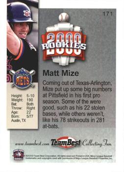 2000 Team Best Rookies #171 Matt Mize Back