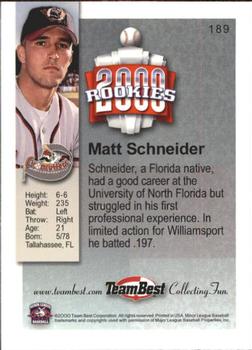 2000 Team Best Rookies #189 Matt Schneider Back