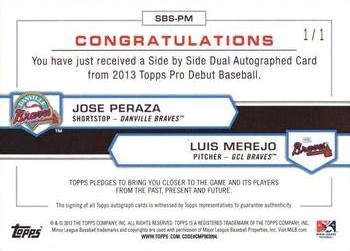 2013 Topps Pro Debut - Side By Side Dual Autographs Red #SBS-PM Jose Peraza / Luis Merejo Back