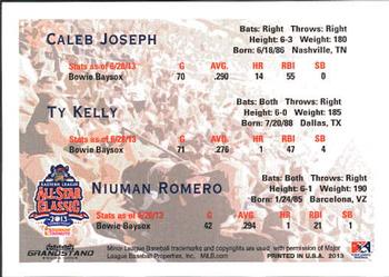 2013 Grandstand Eastern League All-Stars #8 Caleb Joseph / Ty Kelly / Niuman Romero Back