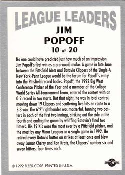 1992-93 Fleer Excel - League Leaders #10 Jim Popoff Back