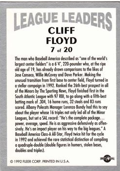 1992-93 Fleer Excel - League Leaders #7 Cliff Floyd Back