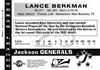 1998 Grandstand Texas League Top Prospects #NNO Lance Berkman Back