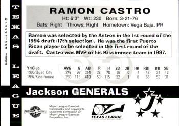 1998 Grandstand Texas League Top Prospects #NNO Ramon Castro Back