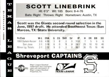 1998 Grandstand Texas League Top Prospects #NNO Scott Linebrink Back