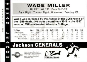 1998 Grandstand Texas League Top Prospects #NNO Wade Miller Back