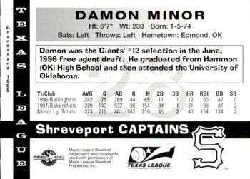1998 Grandstand Texas League Top Prospects #NNO Damon Minor Back