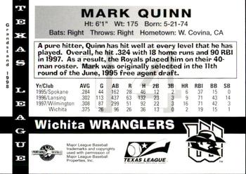 1998 Grandstand Texas League Top Prospects #NNO Mark Quinn Back