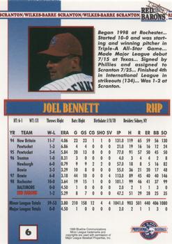 1999 Blueline Scranton/Wilkes-Barre Red Barons #6 Joel Bennett Back