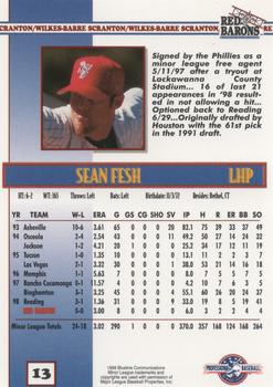 1999 Blueline Scranton/Wilkes-Barre Red Barons #13 Sean Fesh Back