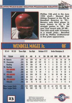 1999 Blueline Scranton/Wilkes-Barre Red Barons #23 Wendell Magee Jr. Back