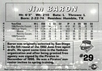 1999 Grandstand Altoona Curve #NNO Jim Baron Back