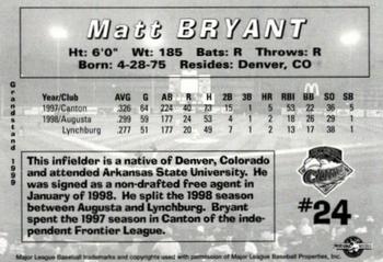 1999 Grandstand Altoona Curve #NNO Matt Bryant Back