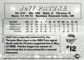 1999 Grandstand Altoona Curve #NNO Jeff Patzke Back