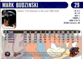 2000 Multi-Ad Akron Aeros #4 Mark Budzinski Back