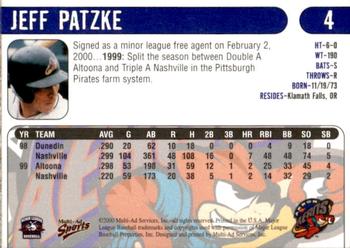 2000 Multi-Ad Akron Aeros #15 Jeff Patzke Back