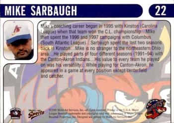 2000 Multi-Ad Akron Aeros #22 Mike Sarbaugh Back