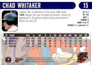 2000 Multi-Ad Akron Aeros #29 Chad Whitaker Back