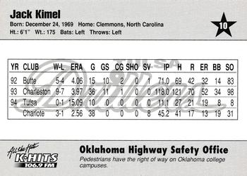 1995 Tulsa Drillers #10 Jack Kimel Back