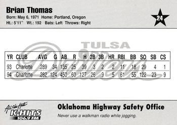 1995 Tulsa Drillers #24 Brian Thomas Back