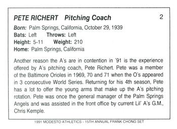 1991 Chong Modesto A's #2 Pete Richert Back