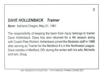 1991 Chong Modesto A's #3 Dave Hollenback Back