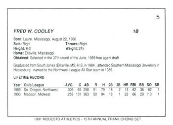 1991 Chong Modesto A's #5 Fred Cooley Back