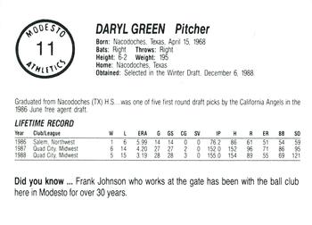 1989 Chong Modesto A's #11 Daryl Green Back